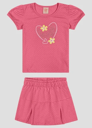 Kely Kety - Conjunto Blusa e Shorts-Saia em Malha Hive Rosa - KELY KETY