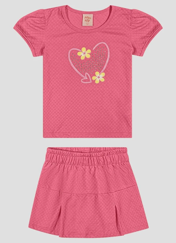 Kely Kety - Conjunto Blusa e Shorts-Saia em Malha Hive Rosa
