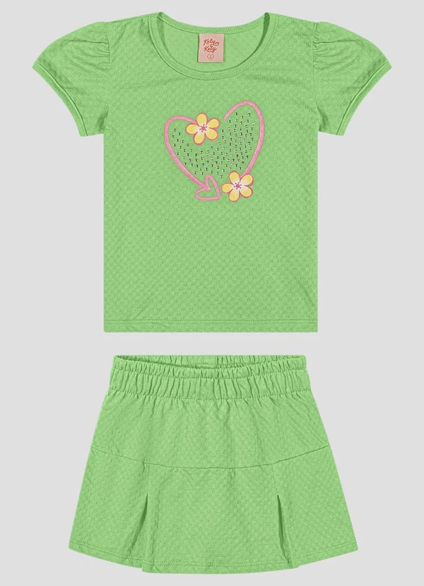 Kely Kety - Conjunto Blusa e Shorts-Saia em Malha Hive Verde