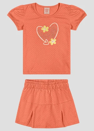Kely Kety - Conjunto Blusa e Shorts-Saia em Malha Laranja - KELY KETY