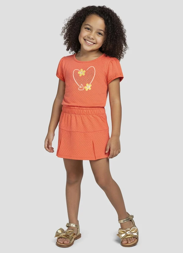Kely Kety - Conjunto Blusa e Shorts-Saia em Malha Laranja