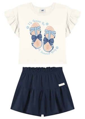 Marlan - Conjunto Blusa e Shorts Saia Menina Azul - MARLAN