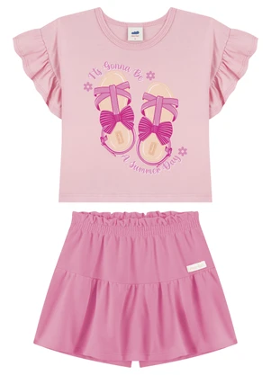 Marlan - Conjunto Blusa e Shorts Saia Menina Rosa - MARLAN
