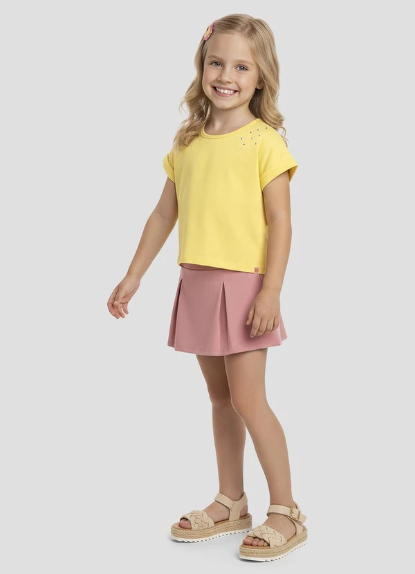 Kely Kety - Conjunto Blusa e Shorts-Saia Moletinho Amarelo
