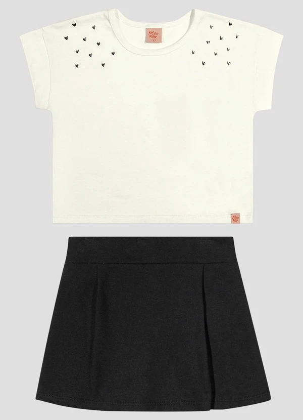 Kely Kety - Conjunto Blusa e Shorts-Saia Moletinho Bege