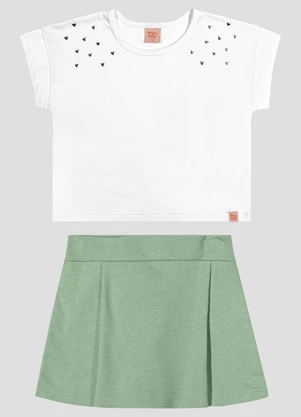 Kely Kety - Conjunto Blusa e Shorts-Saia Moletinho Branco - KELY KETY