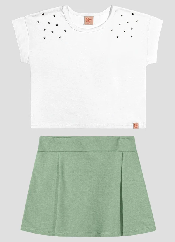 Kely Kety - Conjunto Blusa e Shorts-Saia Moletinho Branco