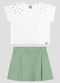 Kely Kety - Conjunto Blusa e Shorts-Saia Moletinho Bege - variação: Branco