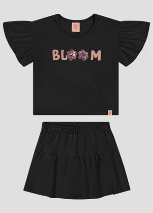 Kely Kety - Conjunto Blusa e Shorts-Saia Moletinho Preto - KELY KETY