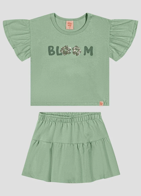 Kely Kety - Conjunto Blusa e Shorts-Saia Moletinho Verde