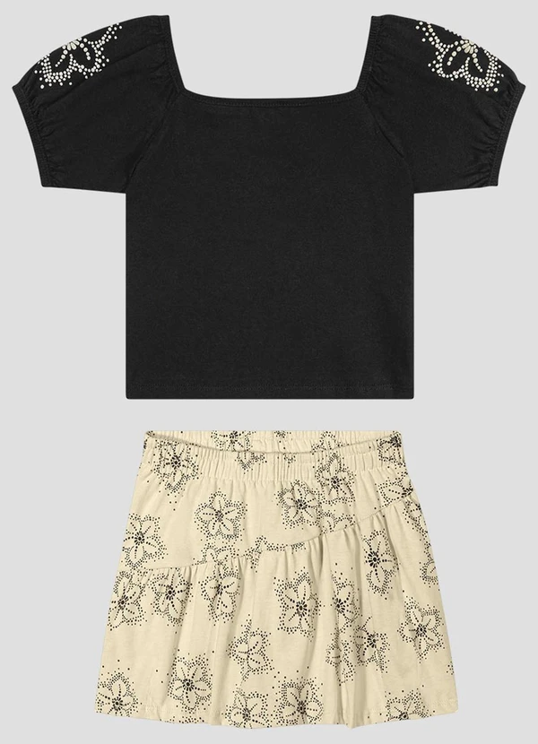 Kely Kety - Conjunto Blusa e Shorts-Saia Preto