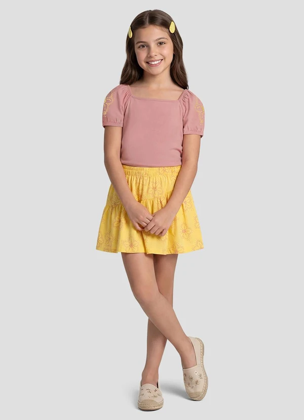 Kely Kety - Conjunto Blusa e Shorts-Saia Rosa