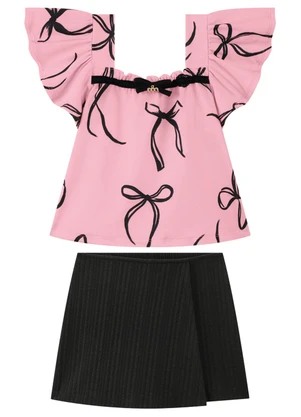 Milli e Nina - Conjunto Blusa e Shorts Saia Rosa - MILLI E NINA