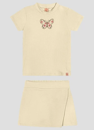 Kely Kety - Conjunto Blusa e Shorts-Saia Sarjado Bege - KELY KETY