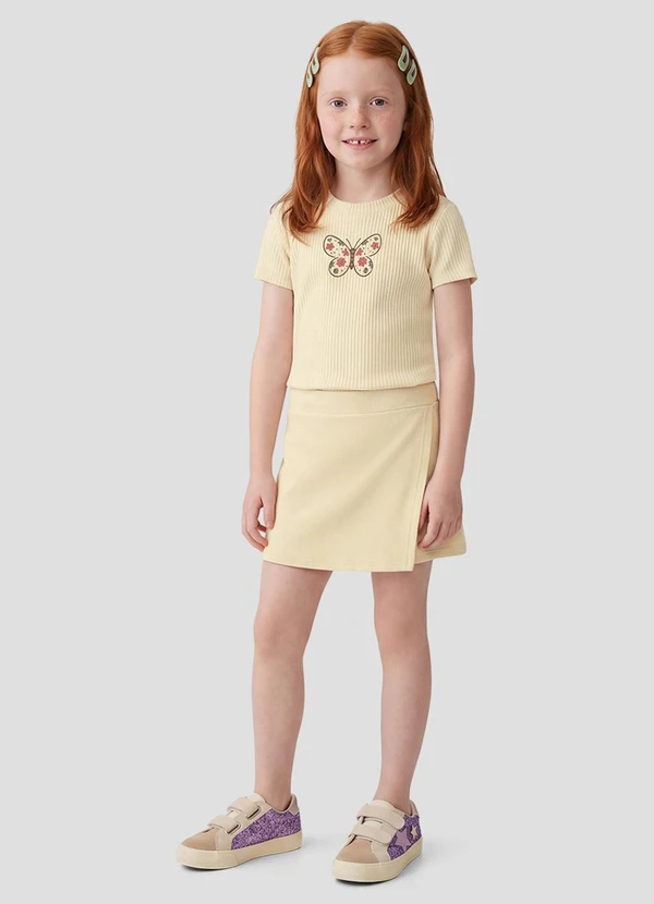 Kely Kety - Conjunto Blusa e Shorts-Saia Sarjado Bege