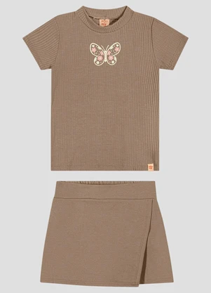 Kely Kety - Conjunto Blusa e Shorts-Saia Sarjado Marrom - KELY KETY