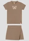 Kely Kety - Conjunto Blusa e Shorts-Saia Sarjado Bege - variação: Marrom