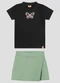 Kely Kety - Conjunto Blusa e Shorts-Saia Sarjado Bege - variação: Preto