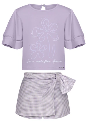 Alakazoo - Conjunto Blusa e Shorts Saia Transpassado Rosa - ALAKAZOO