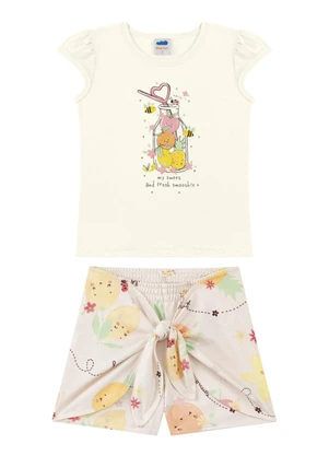 Marlan - Conjunto Blusa e Shorts Salada de Frutas Bege - MARLAN