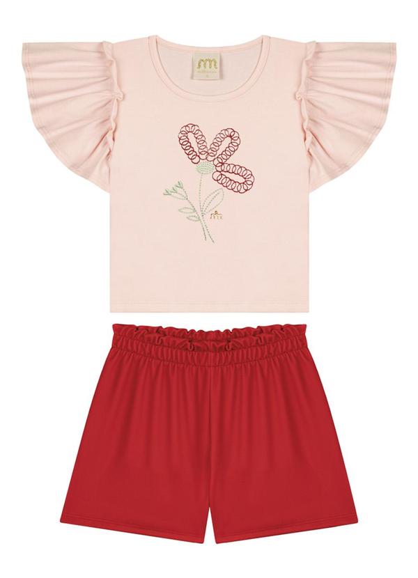 Milli e Nina - Conjunto Blusa e Shorts Texturizada Rosa 1