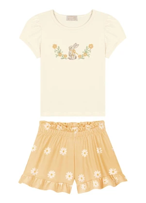 Milli e Nina - Conjunto Blusa e Shorts TexturizadoBege - MILLI E NINA
