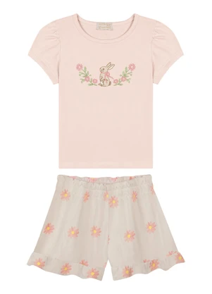 Milli e Nina - Conjunto Blusa e Shorts TexturizadoRosa - MILLI E NINA