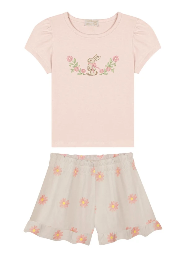 Milli e Nina - Conjunto Blusa e Shorts TexturizadoRosa 2