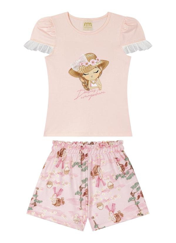 Milli e Nina - Conjunto Blusa e Shorts Texturizado Rosa