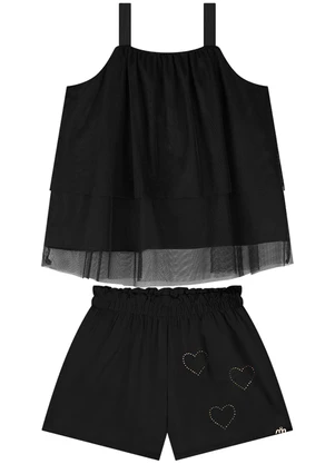 Milli e Nina - Conjunto Blusa e Shorts Twill Stretch Preto - MILLI E NINA