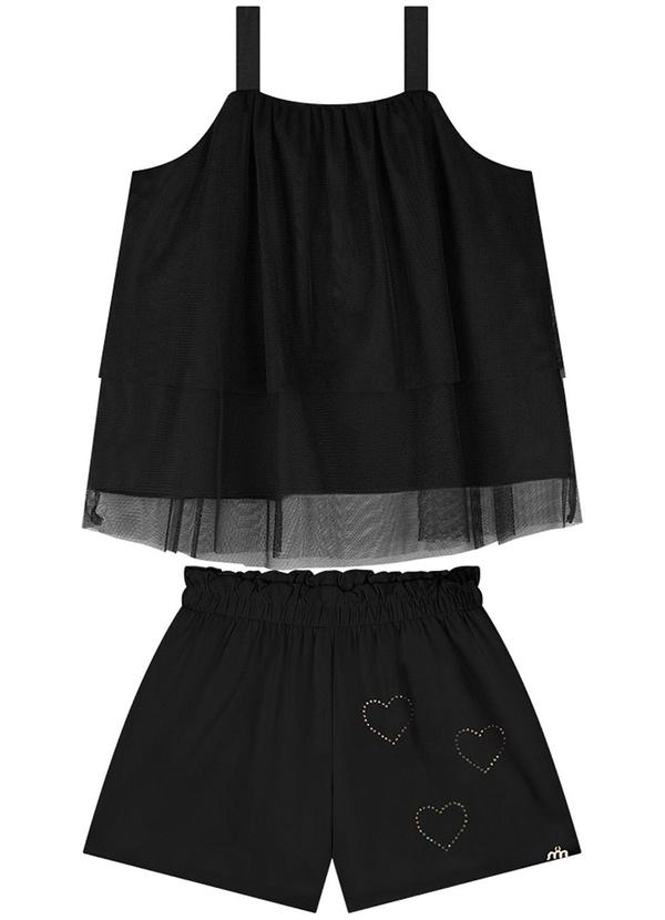 Milli e Nina - Conjunto Blusa e Shorts Twill Stretch Preto