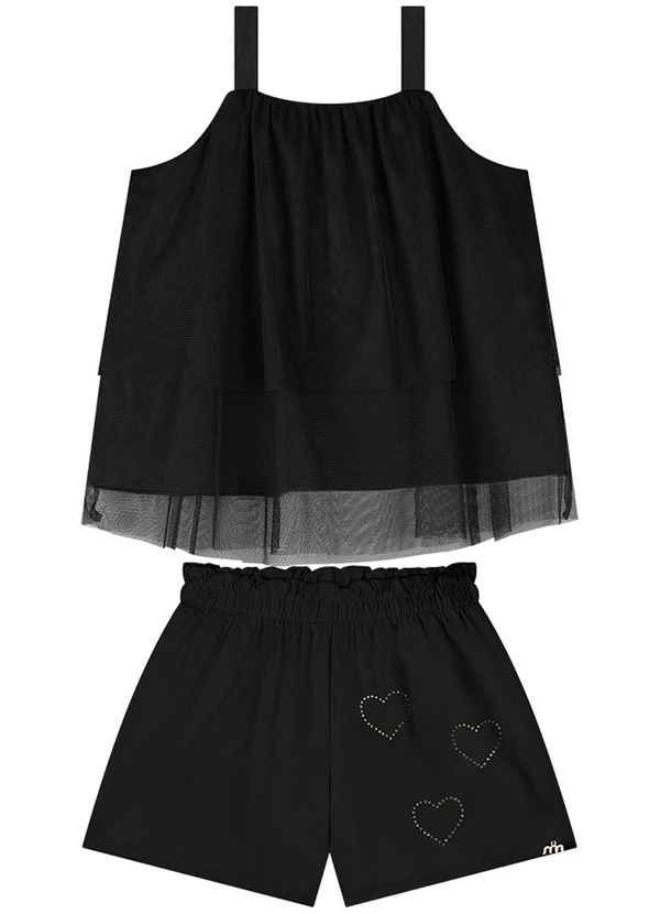 Milli e Nina - Conjunto Blusa e Shorts Twill Stretch Preto