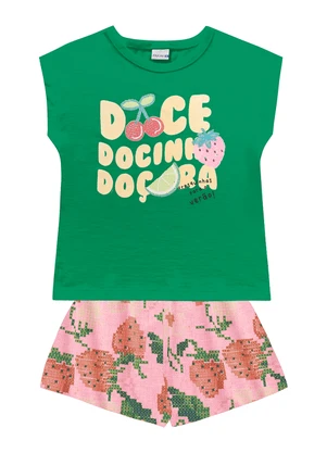Fakini Kids - Conjunto Blusa e Shorts Verde - FAKINI KIDS