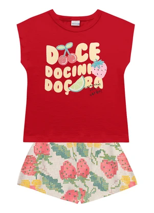 Fakini Kids - Conjunto Blusa e Shorts Vermelho - FAKINI KIDS