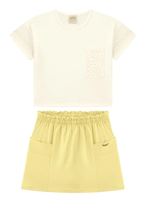 Milli e Nina - Conjunto Blusa e Shot/Saia Texturizado Bege - MILLI E NINA