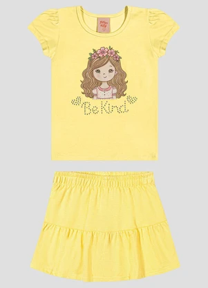 Kely Kety - Conjunto Blusa em Cotton e Saia em Malha Amarelo - KELY KETY