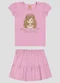Kely Kety - Conjunto Blusa em Cotton e Saia em Malha Amarelo - variação: Rosa