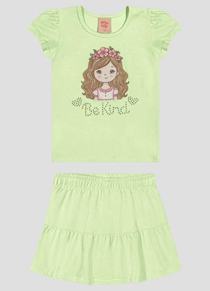 Kely Kety - Conjunto Blusa em Cotton e Saia em Malha Verde - KELY KETY