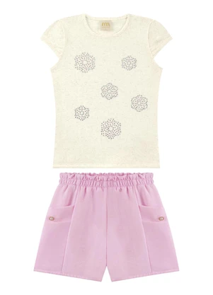 Milli e Nina - Conjunto Blusa em Cotton e Shorts Air Flow Bege - MILLI E NINA