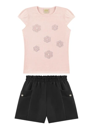 Milli e Nina - Conjunto Blusa em Cotton e Shorts Air Flow Rosa - MILLI E NINA