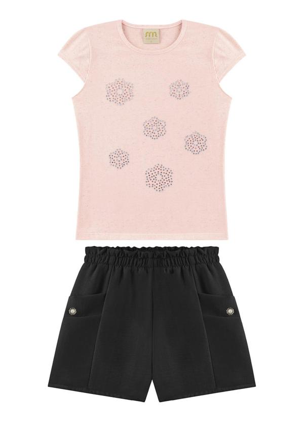 Milli e Nina - Conjunto Blusa em Cotton e Shorts Air Flow Rosa