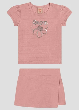 Kely Kety - Conjunto Blusa em Malha e Shorts-Saia Rosa - KELY KETY