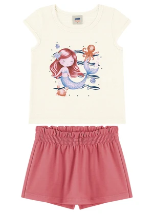 Marlan - Conjunto Blusa em Malha Poá e Short Saia Menina Be - MARLAN
