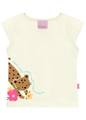 Duduka - Conjunto Blusa Estampa Gatinho e Short Bege - DUDUKA
