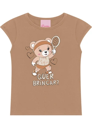 Duduka - Conjunto Blusa Estampa Urso e Short Saia Marrom - DUDUKA
