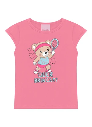 Duduka - Conjunto Blusa Estampa Urso e Short Saia Rosa - DUDUKA