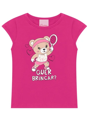 Duduka - Conjunto Blusa Estampa Urso e Short Saia Rosa - DUDUKA