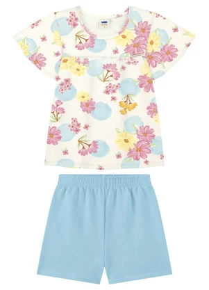 Marlan - Conjunto Blusa Estampada e Shorts Menina Bege - MARLAN