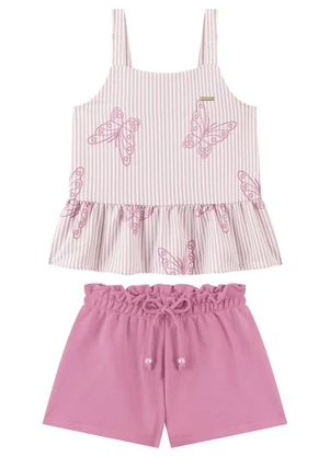 Marlan - Conjunto Blusa Estampada e Shorts Rosa - MARLAN
