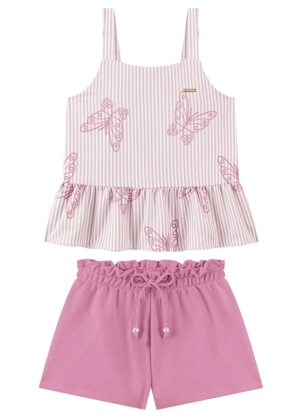 Marlan - Conjunto Blusa Estampada e Shorts Rosa